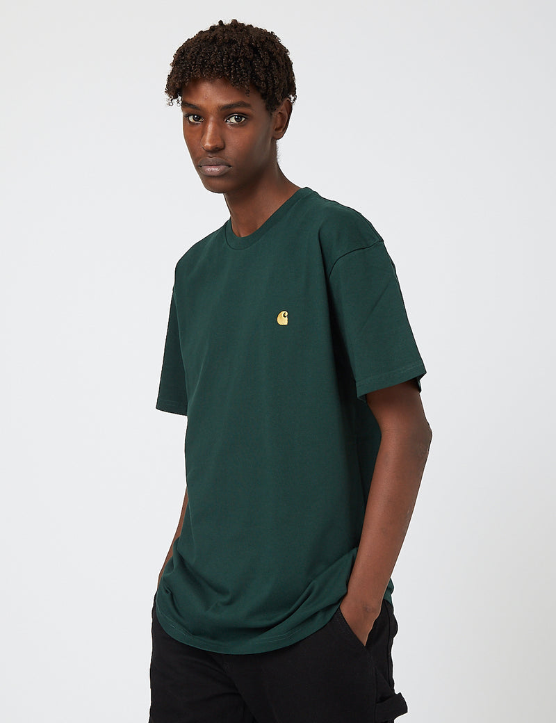 Carhartt-WIP Chase T-Shirt - Bottle Green/Gold