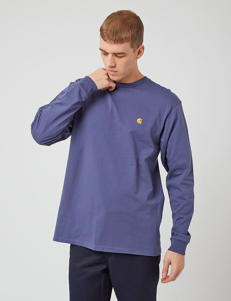 Carhartt-WIP Chase Long Sleeve T-Shirt - Cold Viola/Gold