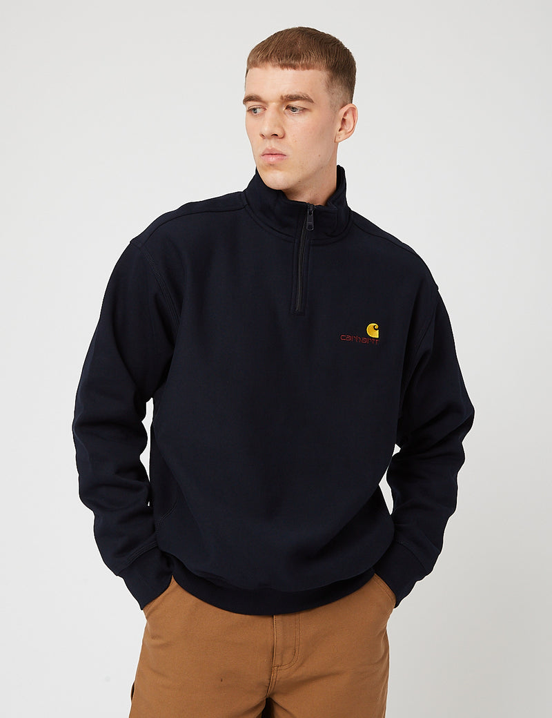 Carhartt-WIP Half Zip American Script Sweatshirt - Astro Navy Blue