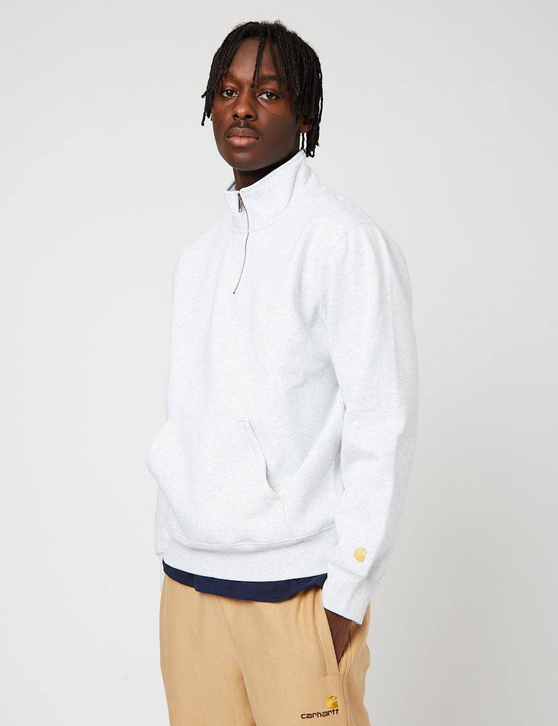 Carhartt-WIP Chase Neck Zip Sweatshirt - Ash Heather/Gold