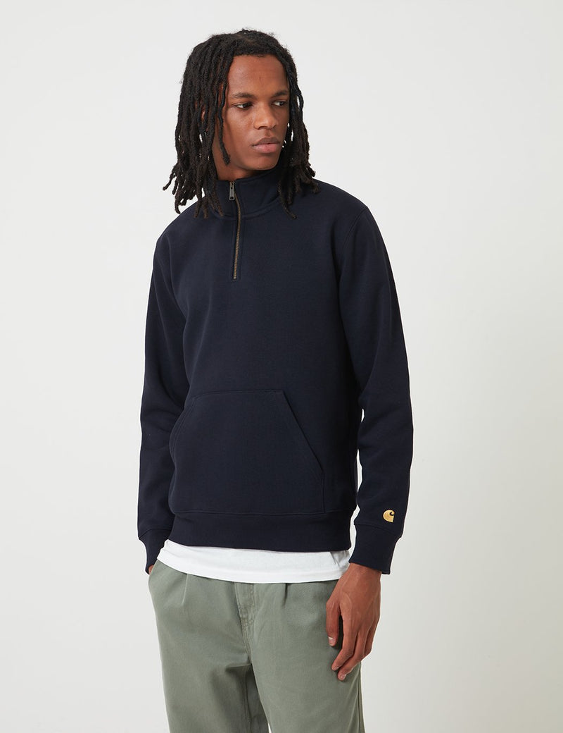 Carhartt-WIP Chase Neck Zip Sweatshirt - Dark Navy/Gold