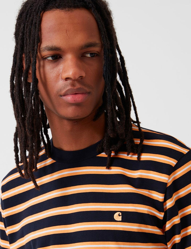 Carhartt-WIP Oakland Stripe T-Shirt - Dark Navy/Pop Orange