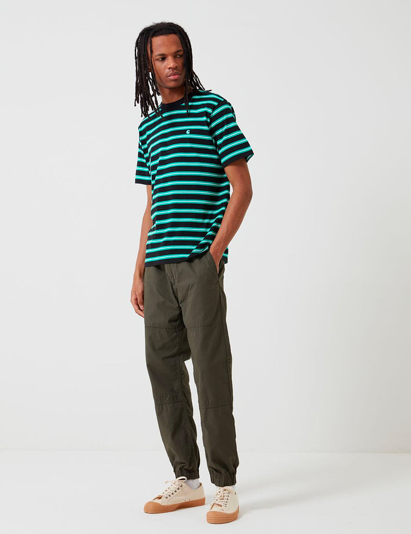 Carhartt-WIP Oakland Stripe T-Shirt - Black/Yoda Green