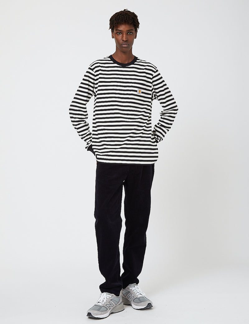 Carhartt-WIP Parker Pocket Long Sleeve T-Shirt (Parker Stripe) - Black/Wax