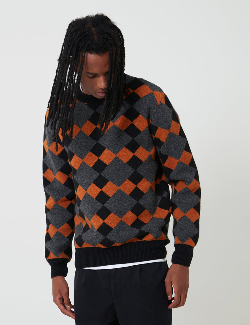 Edwin Lozenge Crew Sweater - Grey/Black/Auburn