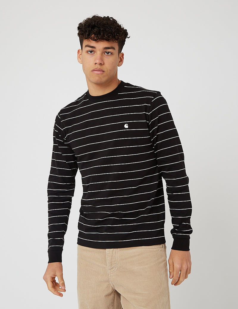 Carhartt-WIP Denton Long Sleeve T-Shirt (Denton Stripe) - Black/Wax