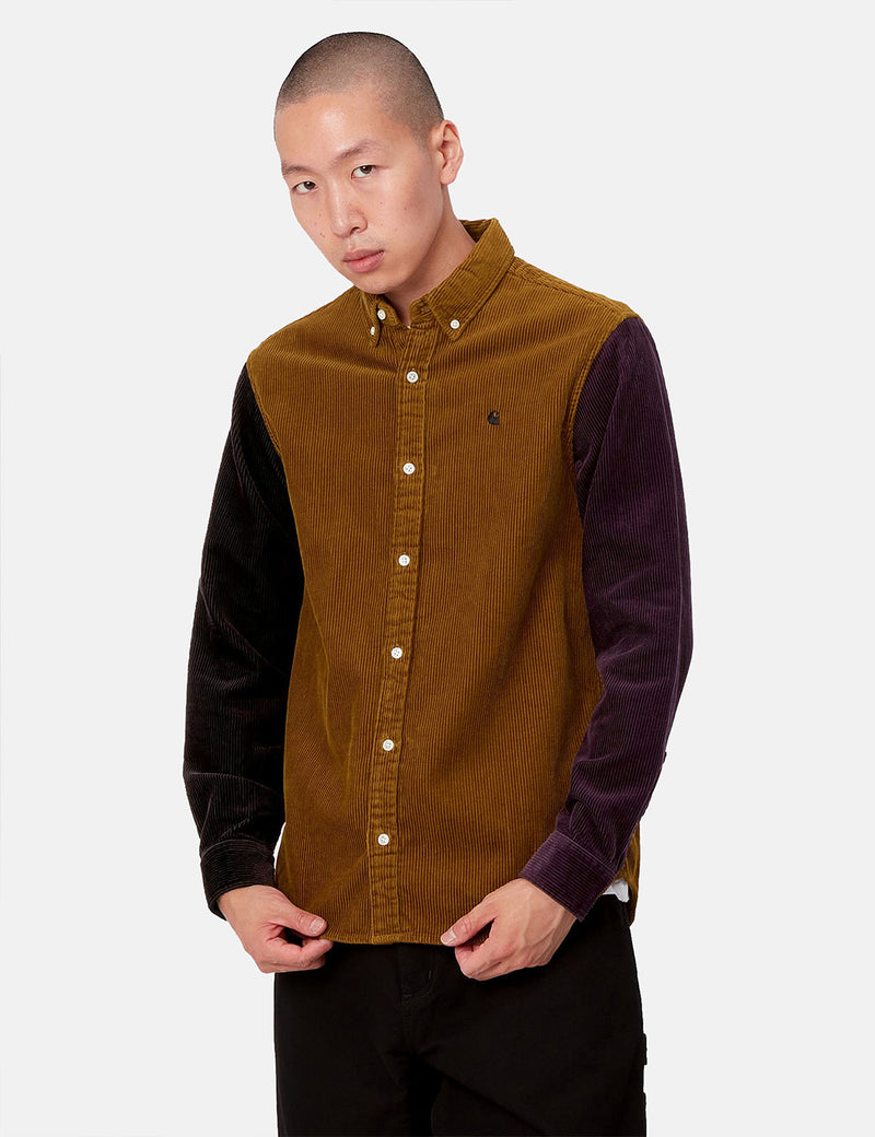 Carhartt-WIP Triple Madison Cord Shirt - Tawny Brown/Black/Dark Iris