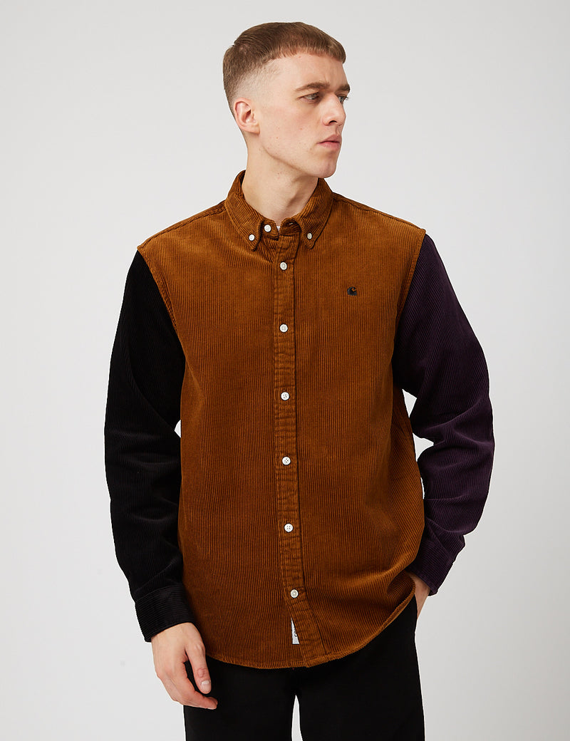 Carhartt-WIP Triple Madison Cord Shirt - Tawny Brown/Black/Dark Iris