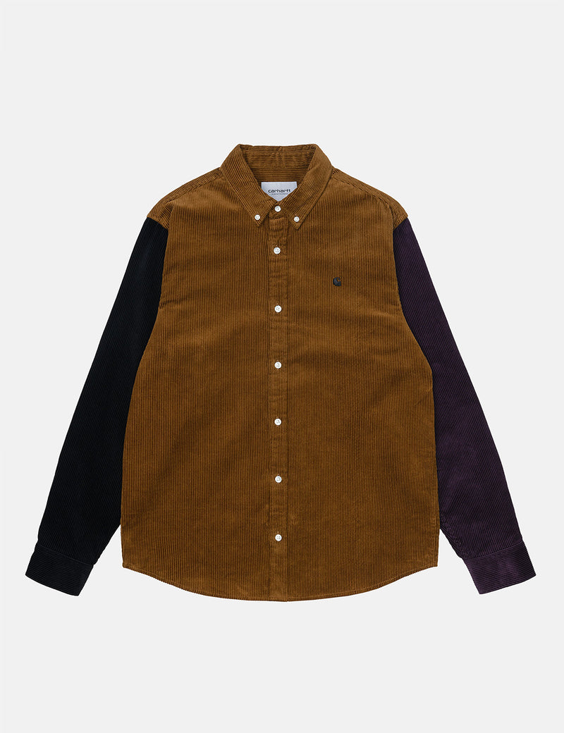 Carhartt-WIP Triple Madison Cord Shirt - Tawny Brown/Black/Dark Iris