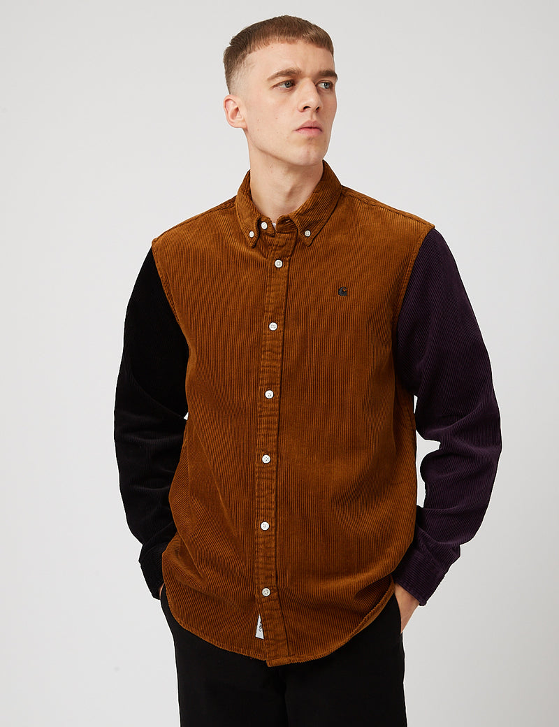 Carhartt-WIP Triple Madison Cord Shirt - Tawny Brown/Black/Dark Iris