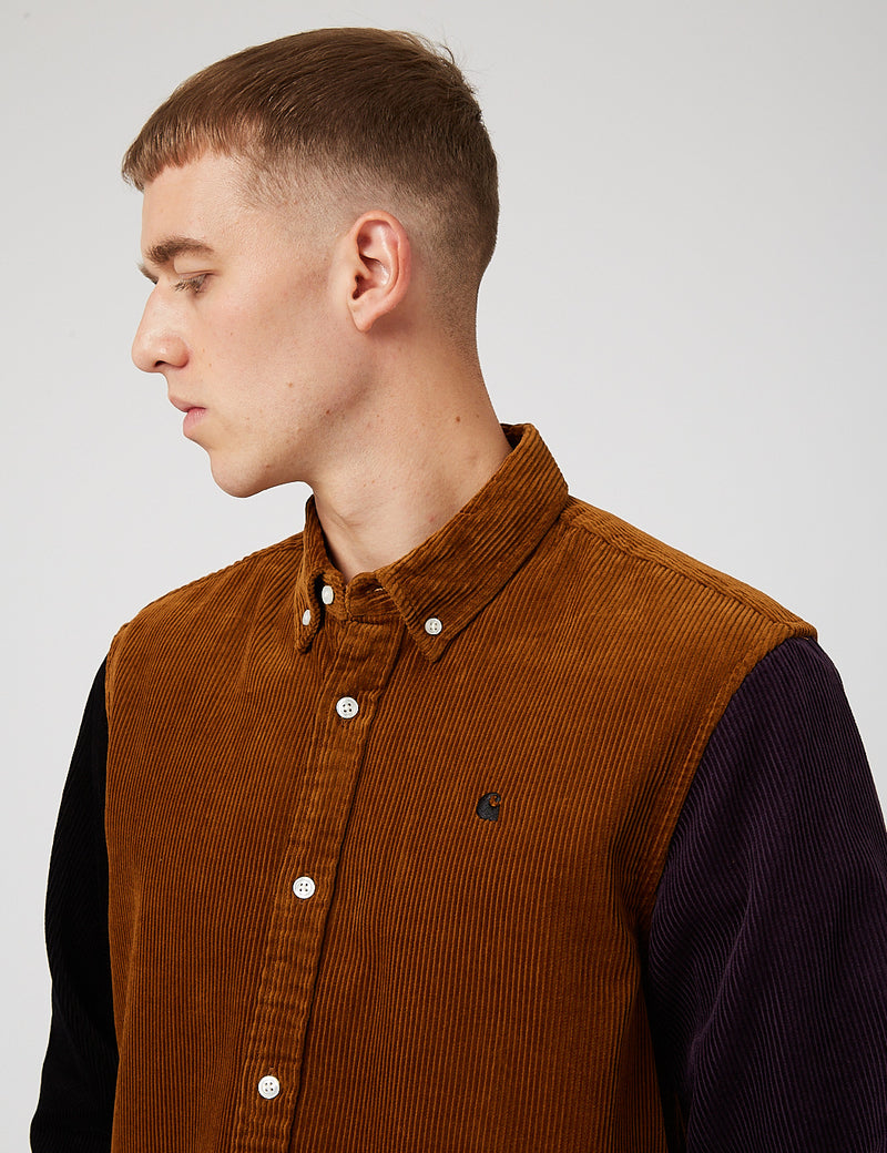 Carhartt-WIP Triple Madison Cord Shirt - Tawny Brown/Black/Dark Iris