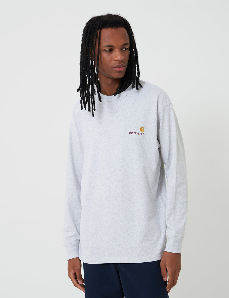 Carhartt-WIP American Script Long Sleeve T-Shirt - Ash Heather Grey