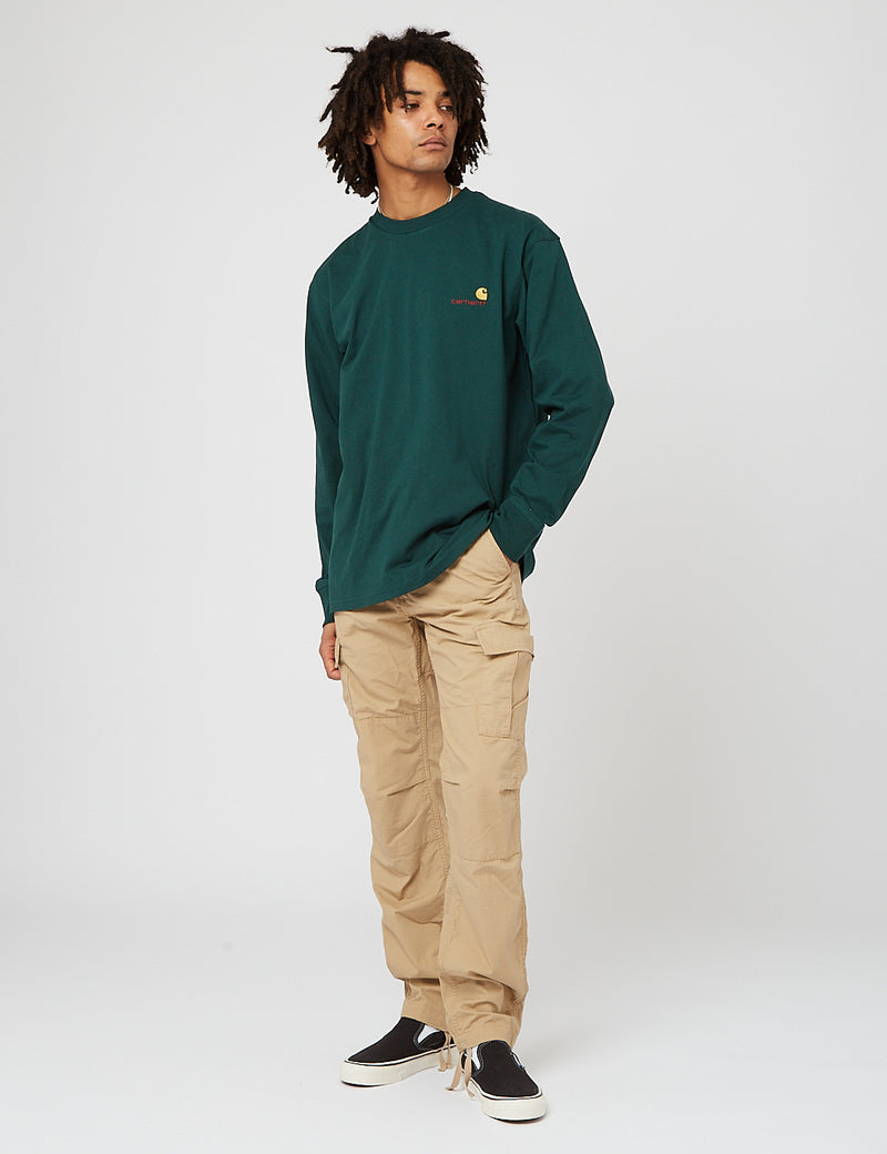 Carhartt-WIP American Script Long Sleeve T-Shirt - Hedge Green