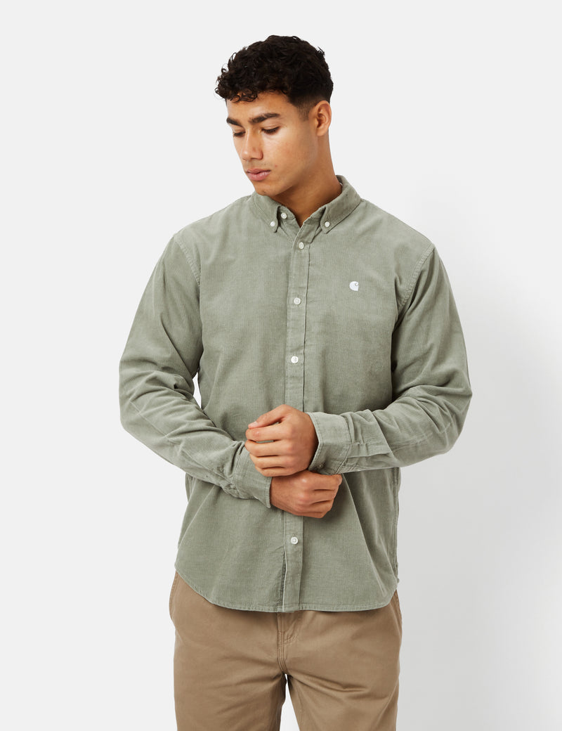 Carhartt-WIP Madison Shirt (Fine Cord) - Yucca Green/White