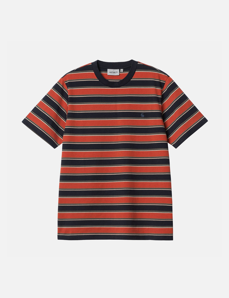 Carhartt-WIP Leone T-Shirt (Leone Stripe) - Phoenix Red