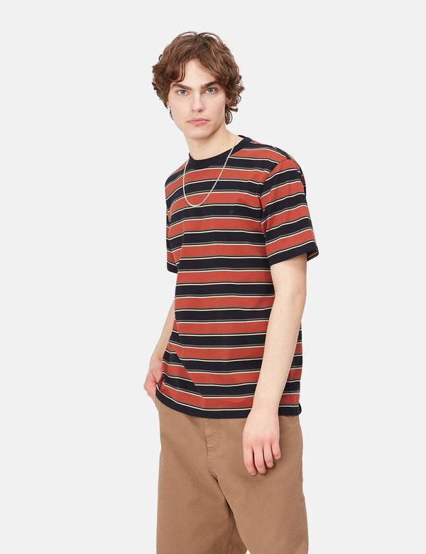 Carhartt-WIP Leone T-Shirt (Leone Stripe) - Phoenix Red