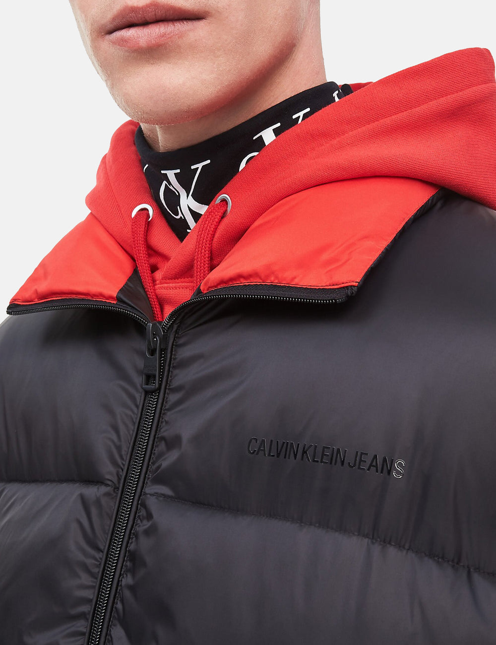 Calvin Klein Oversized Puffer Jacket - Black/Racing Red | URBAN