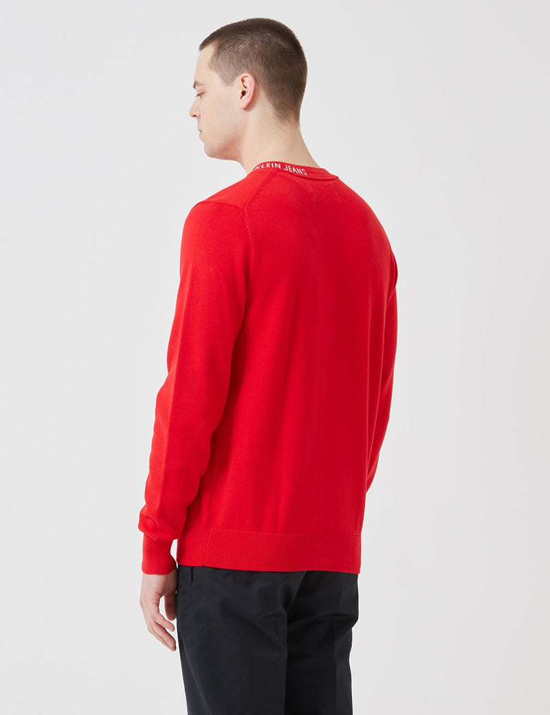 Calvin Klein Institutional Collar Logo Sweater - Racing Red