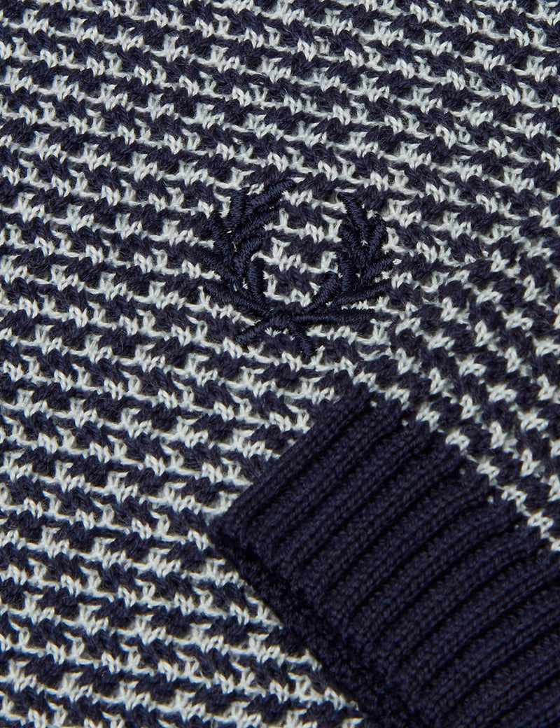 Fred Perry Two Colour Knit Button Neck - Navy
