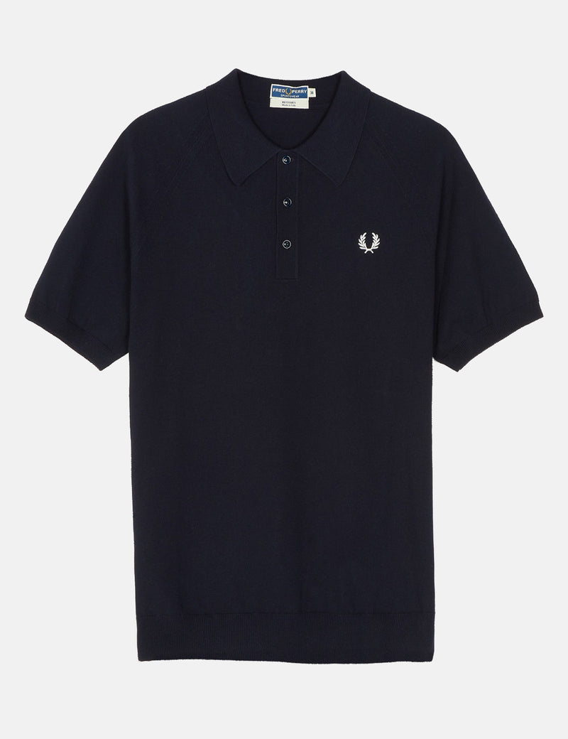 Fred Perry Short Sleeve Raglan Knitted Shirt - Navy