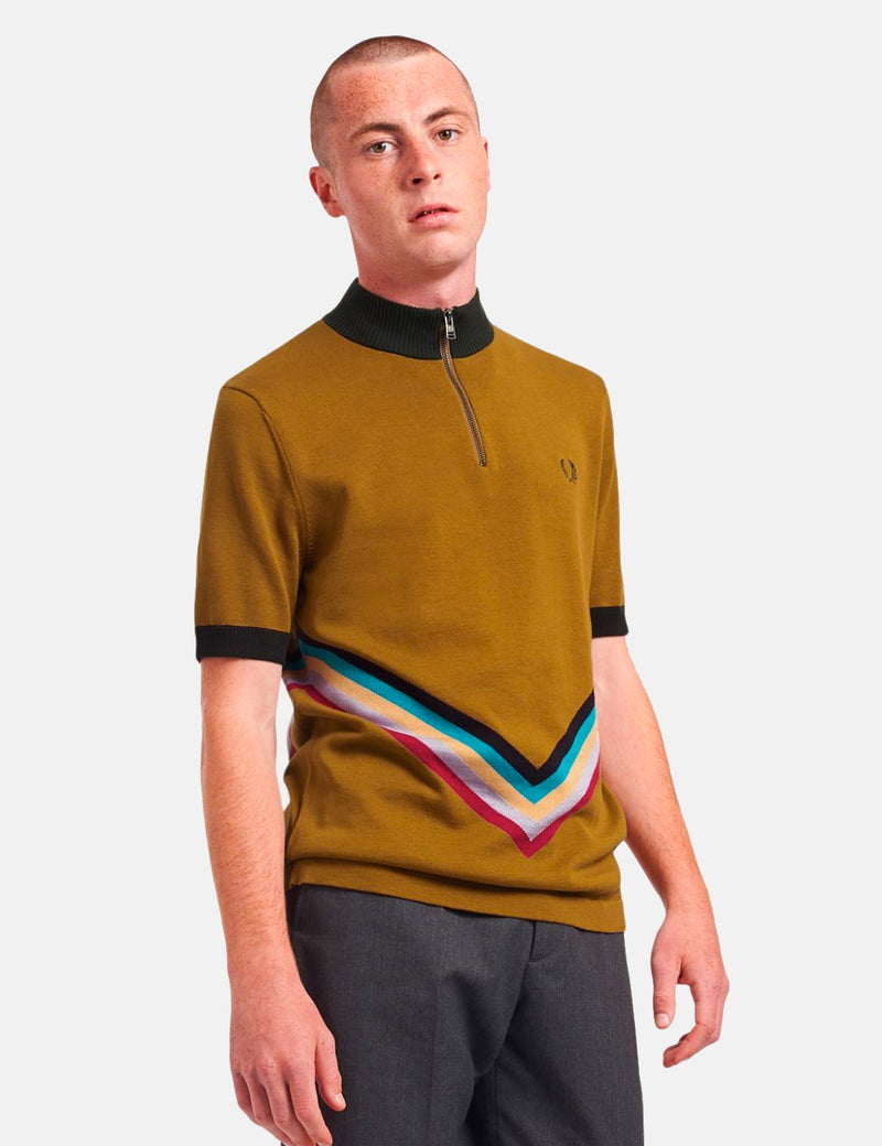 Fred Perry Funnel Neck Knitted Shirt - Dark Caramel