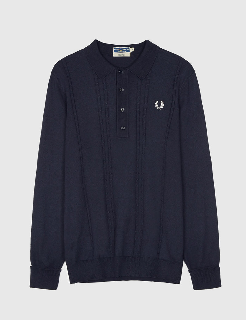 Fred Perry Cable Knit Shirt - Navy Blue
