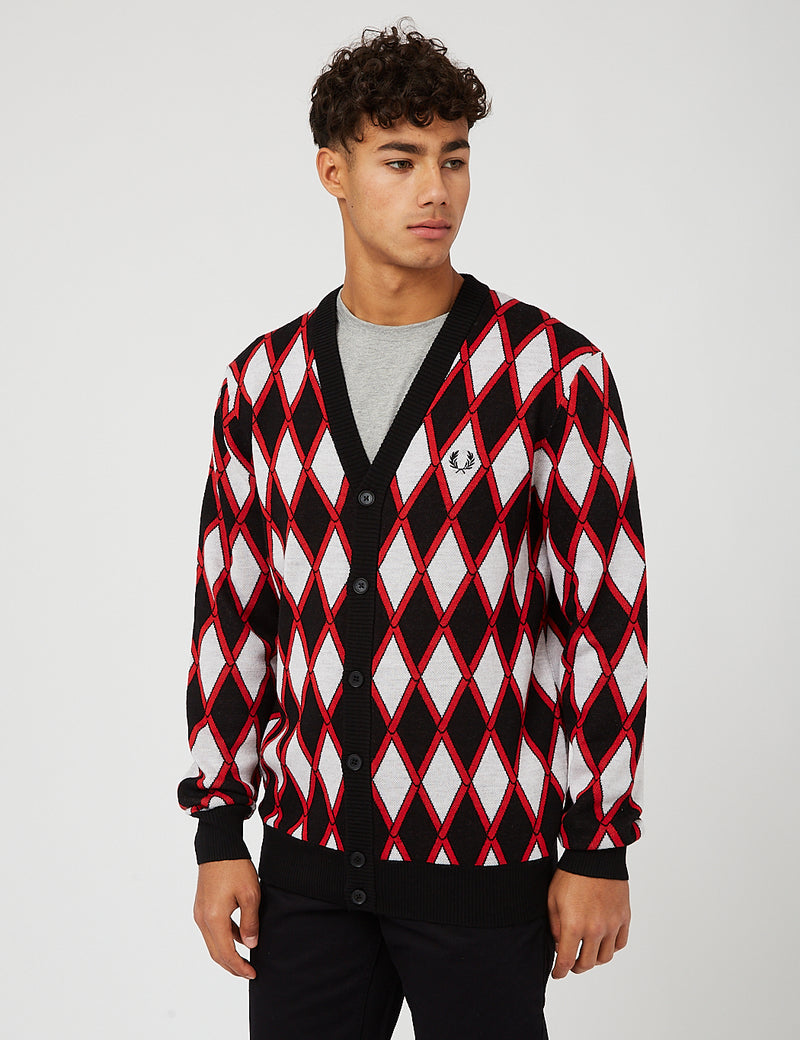 Fred Perry Harlequin Cardigan - Crimson