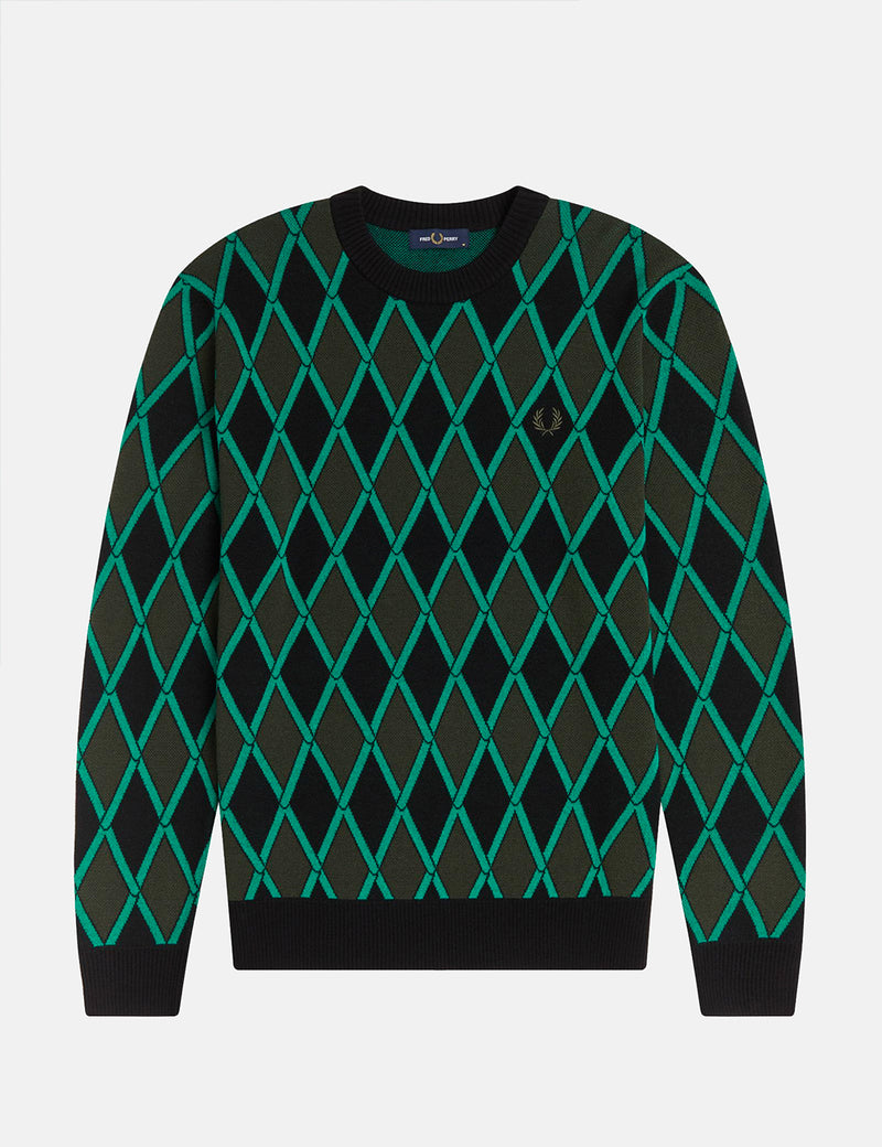 Fred Perry Harlequin Crew Neck Jumper - Vivid Green
