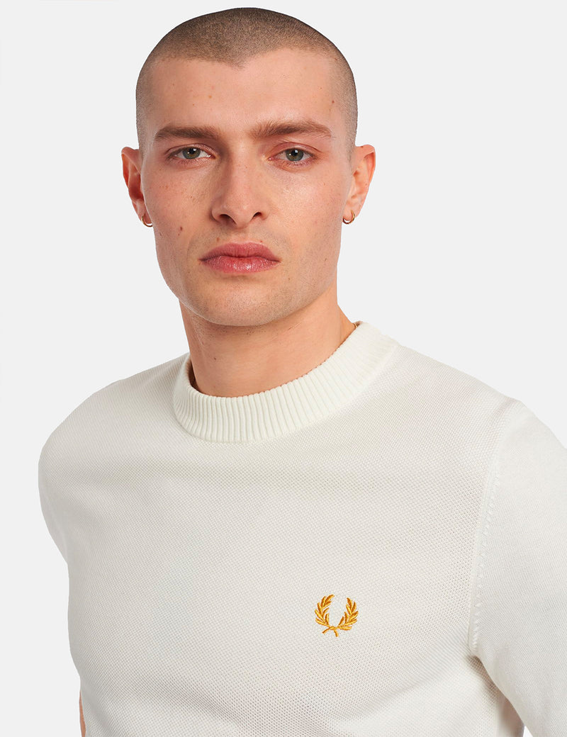 Fred Perry Striped Cuff Knitted T-Shirt - Snow White