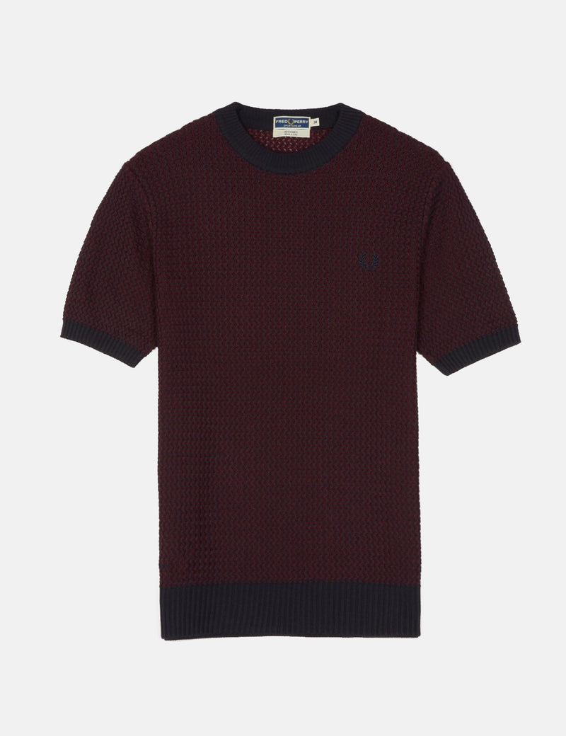 Fred Perry Re-issues Two Colour Knit Crew Neck Shirt - Maroon