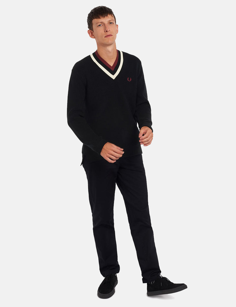 Fred Perry Striped V-Neck Sweatshirt - Black