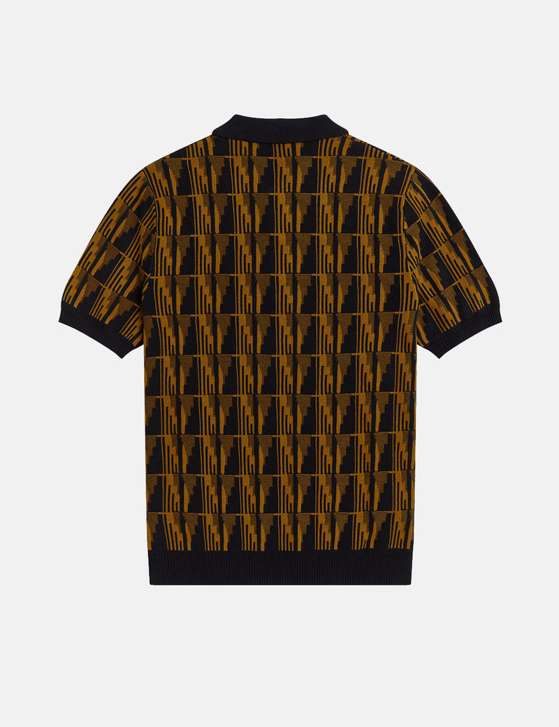 Fred Perry Jacquard Knitted Shirt - Dark Caramel