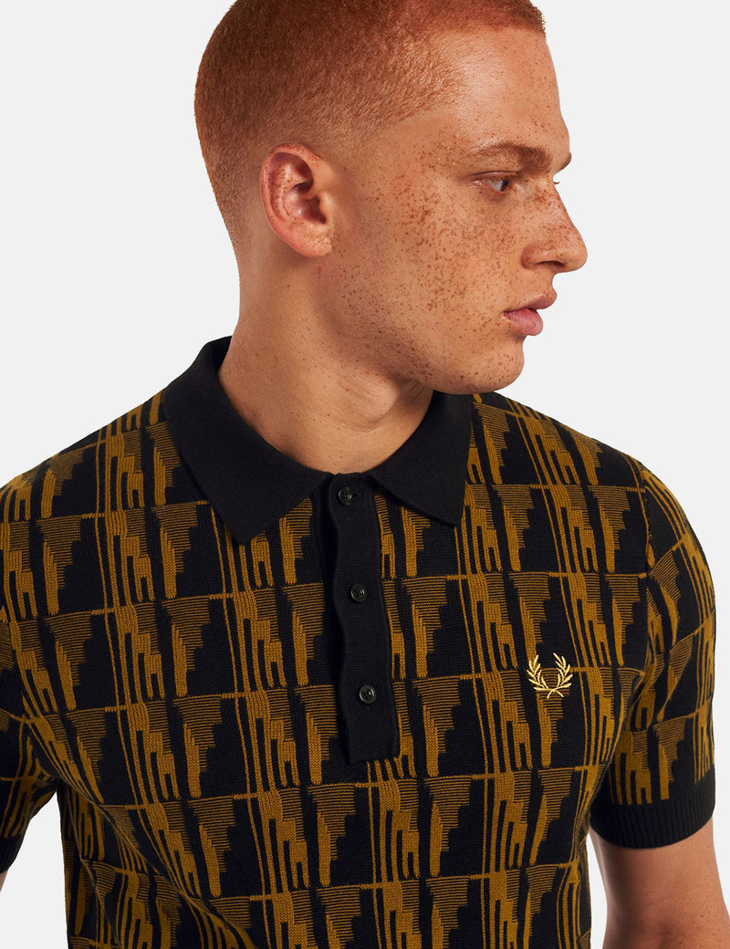 Fred Perry Jacquard Knitted Shirt - Dark Caramel