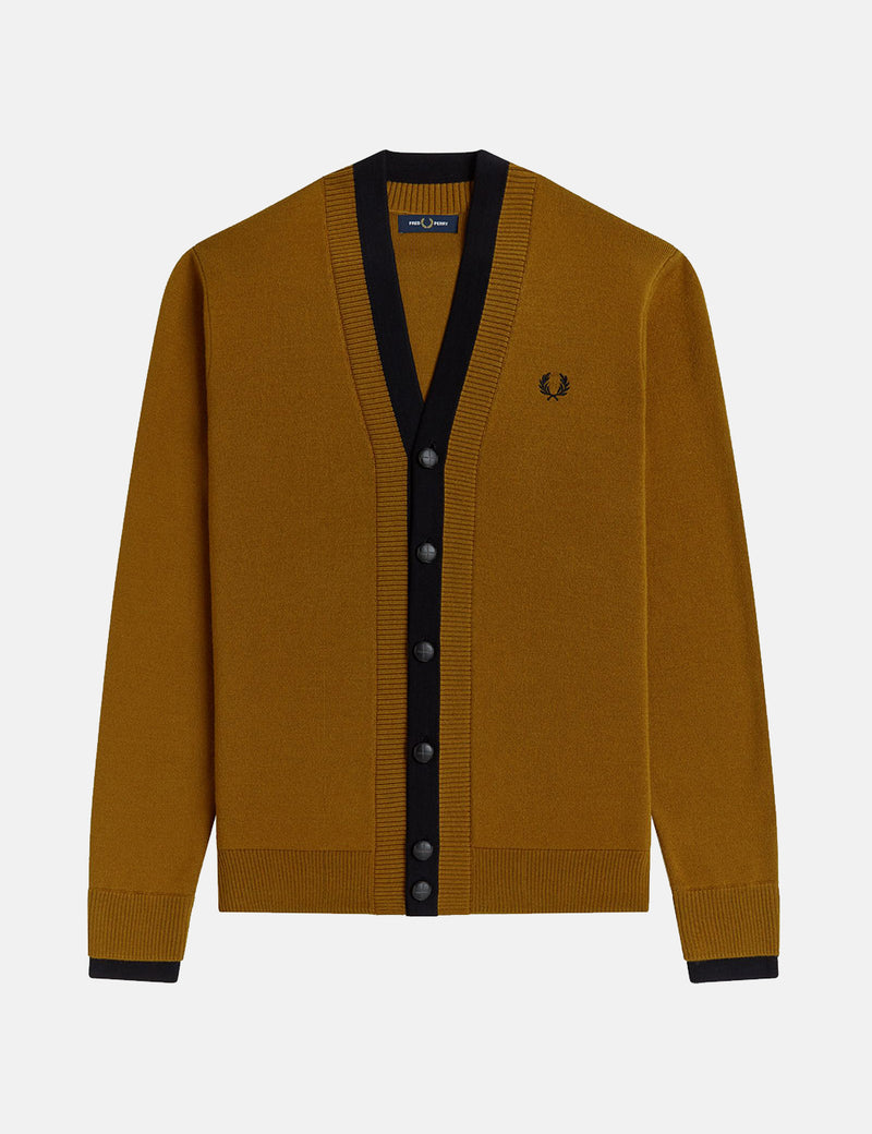 Fred Perry Double Placket Cardigan - Dark Caramel