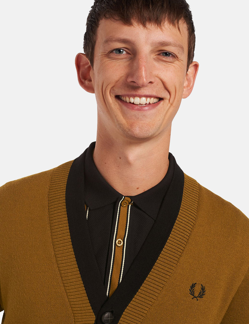 Fred Perry Double Placket Cardigan - Dark Caramel