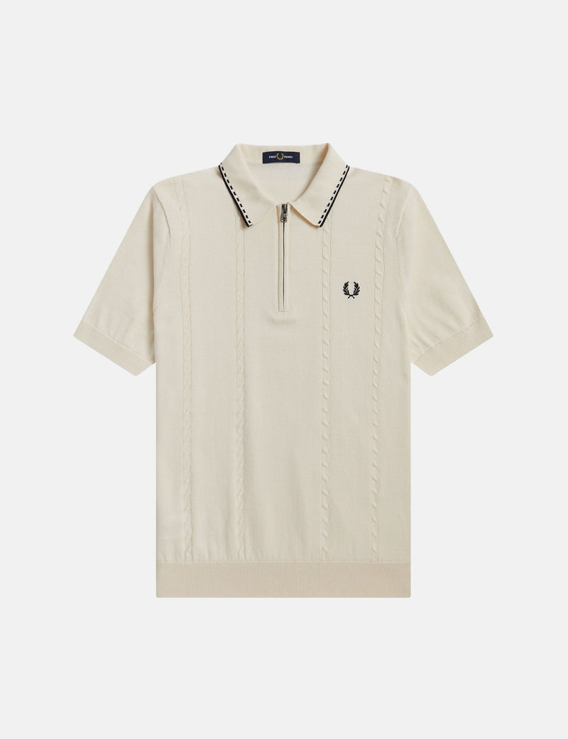 Fred Perry Cable Zip-Neck Knitted Shirt - Ecru