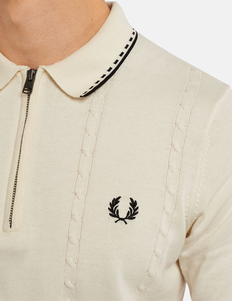Fred Perry Cable Zip-Neck Knitted Shirt - Ecru