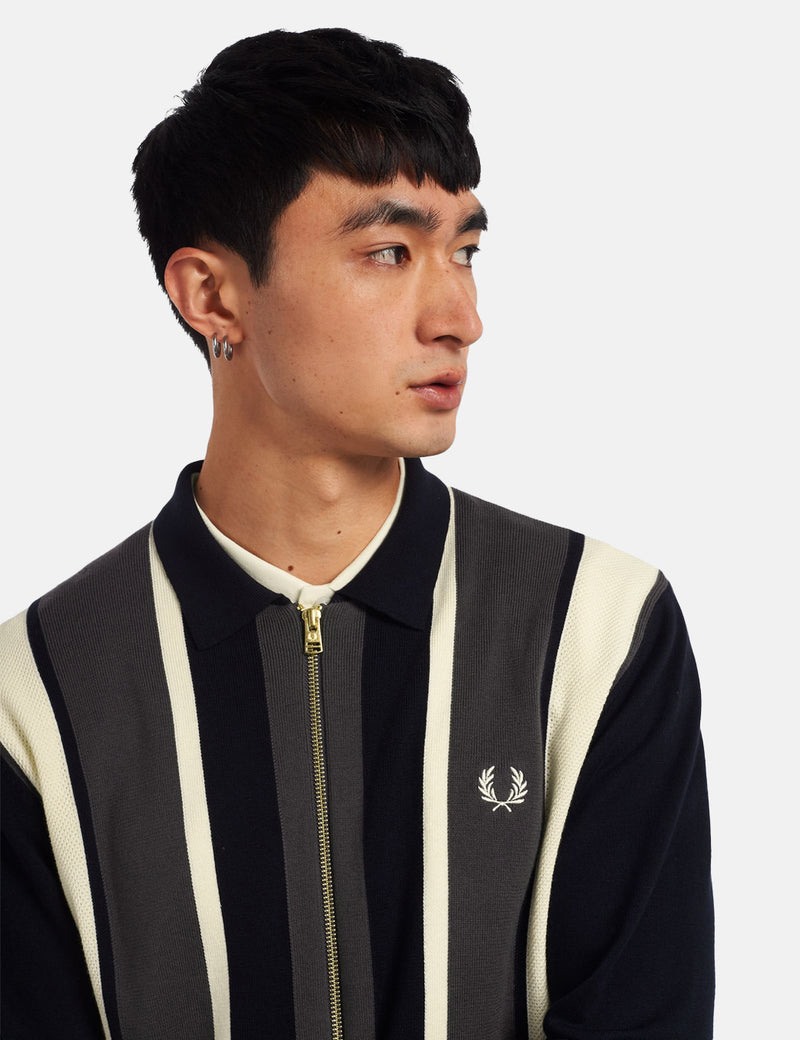 Fred Perry Striped Zip-Through Cardigan - Navy Blue