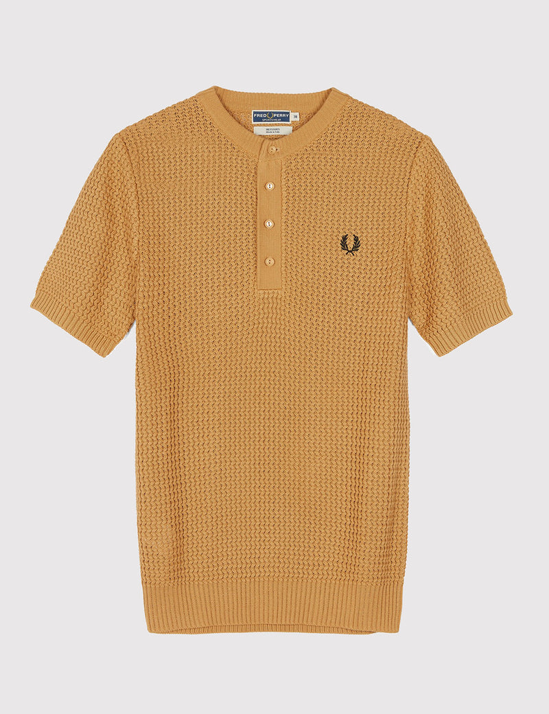 Fred Perry Knitted Button Neck Shirt - 1964 Gold