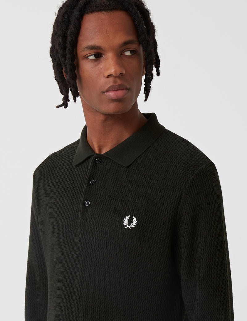 Fred Perry Re-issues L/S Texture Knit Polo Shirt - Hunting Green