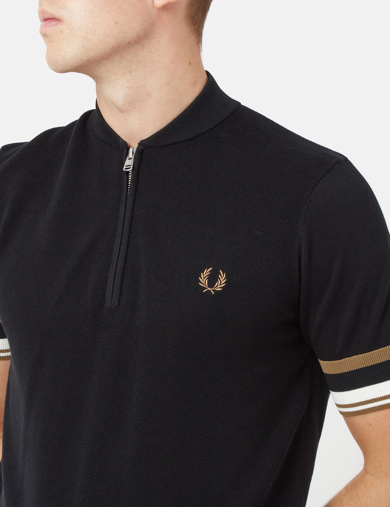 Fred Perry Bomber Zip Neck Knitted Shirt - Black