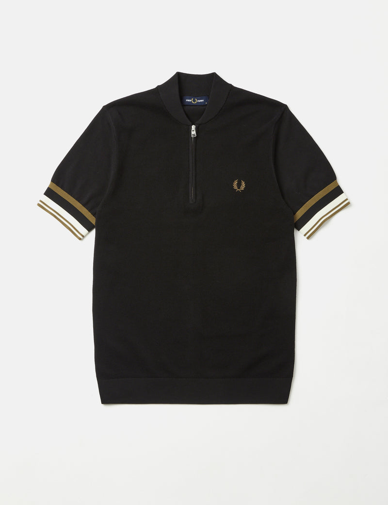 Fred Perry Bomber Zip Neck Knitted Shirt - Black