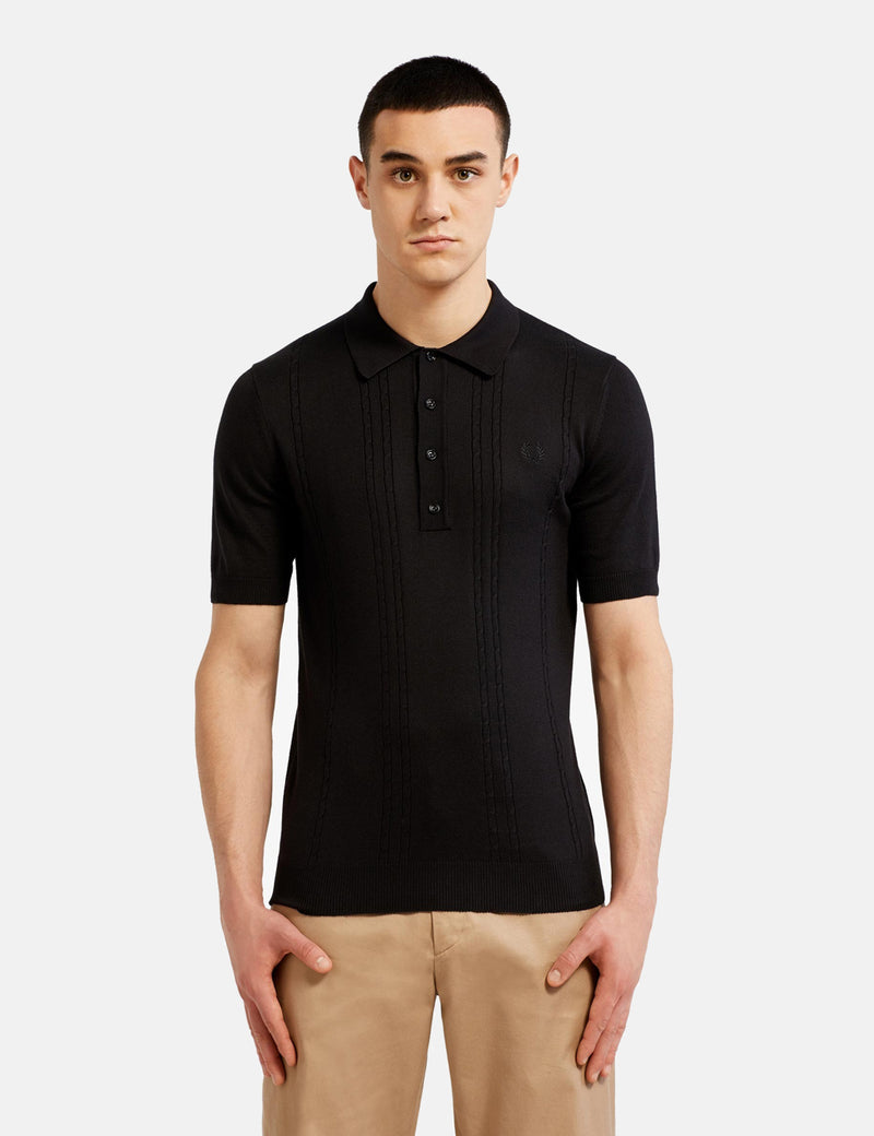 Fred Perry Re-issues S/S Cable Knitted Shirt - Black