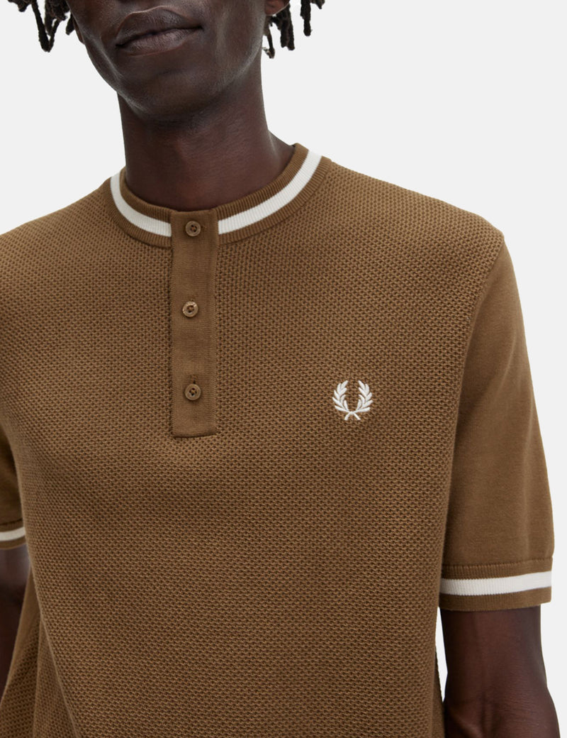 Fred Perry Textured Knitted Henley - Shaded Stone Brown