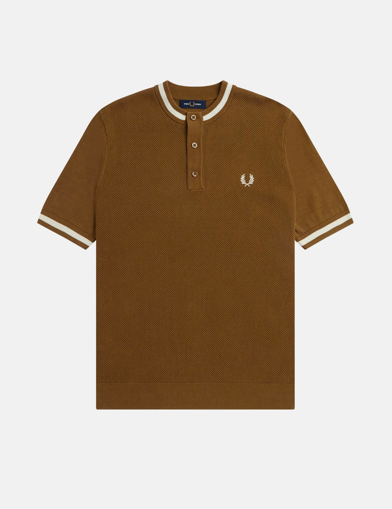 Fred Perry Textured Knitted Henley - Shaded Stone Brown