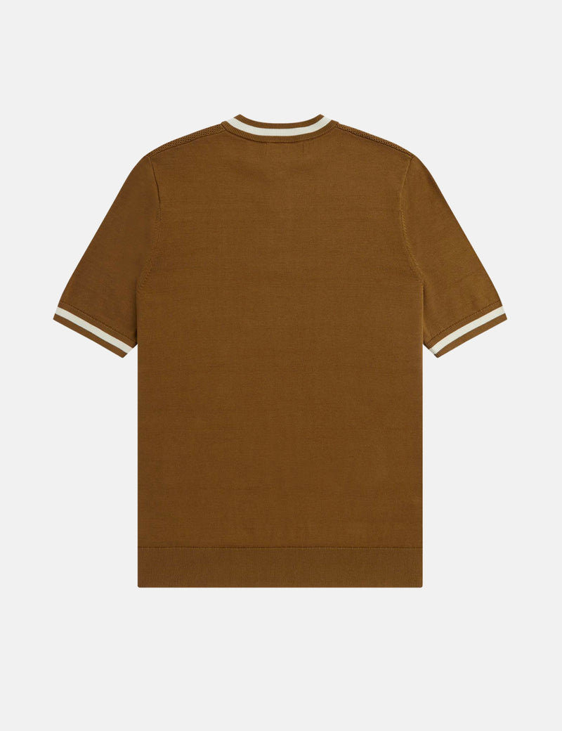 Fred Perry Textured Knitted Henley - Shaded Stone Brown