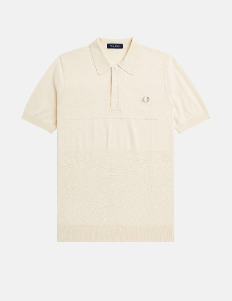 Fred Perry Tonal Panel Knitted Shirt - Ecru