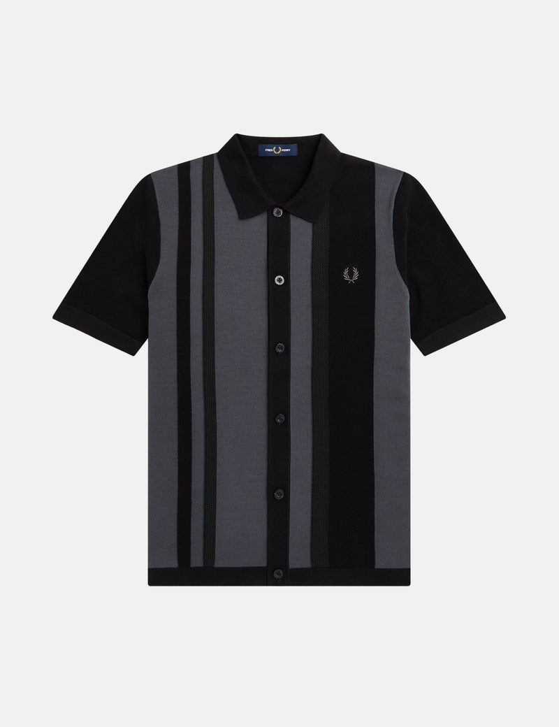 Fred Perry Striped Knitted Shirt - Black