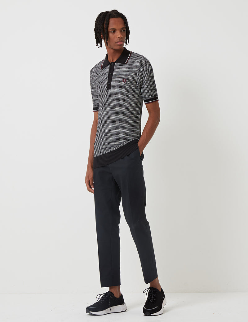 Fred Perry Re-issues Two Colour Texture Knit Polo Shirt - Black