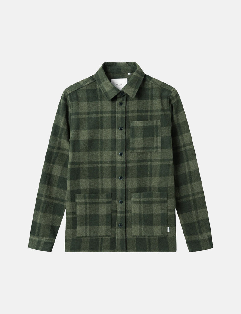 Les Deux Jason Check Wool Over Shirt - Olive Night